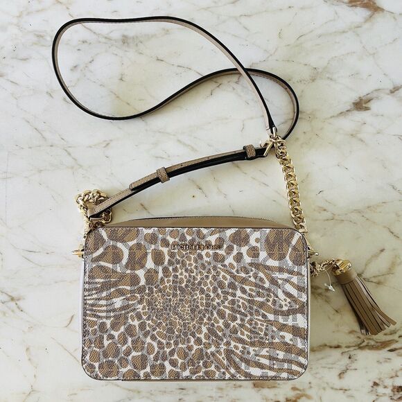 MICHAEL KORS Jet Set Camel Multi Leather Medium Crossbody Camera Bag